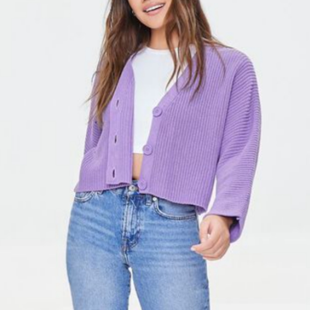 Lavender Purple Cotton Ribbed Cardigan NWT